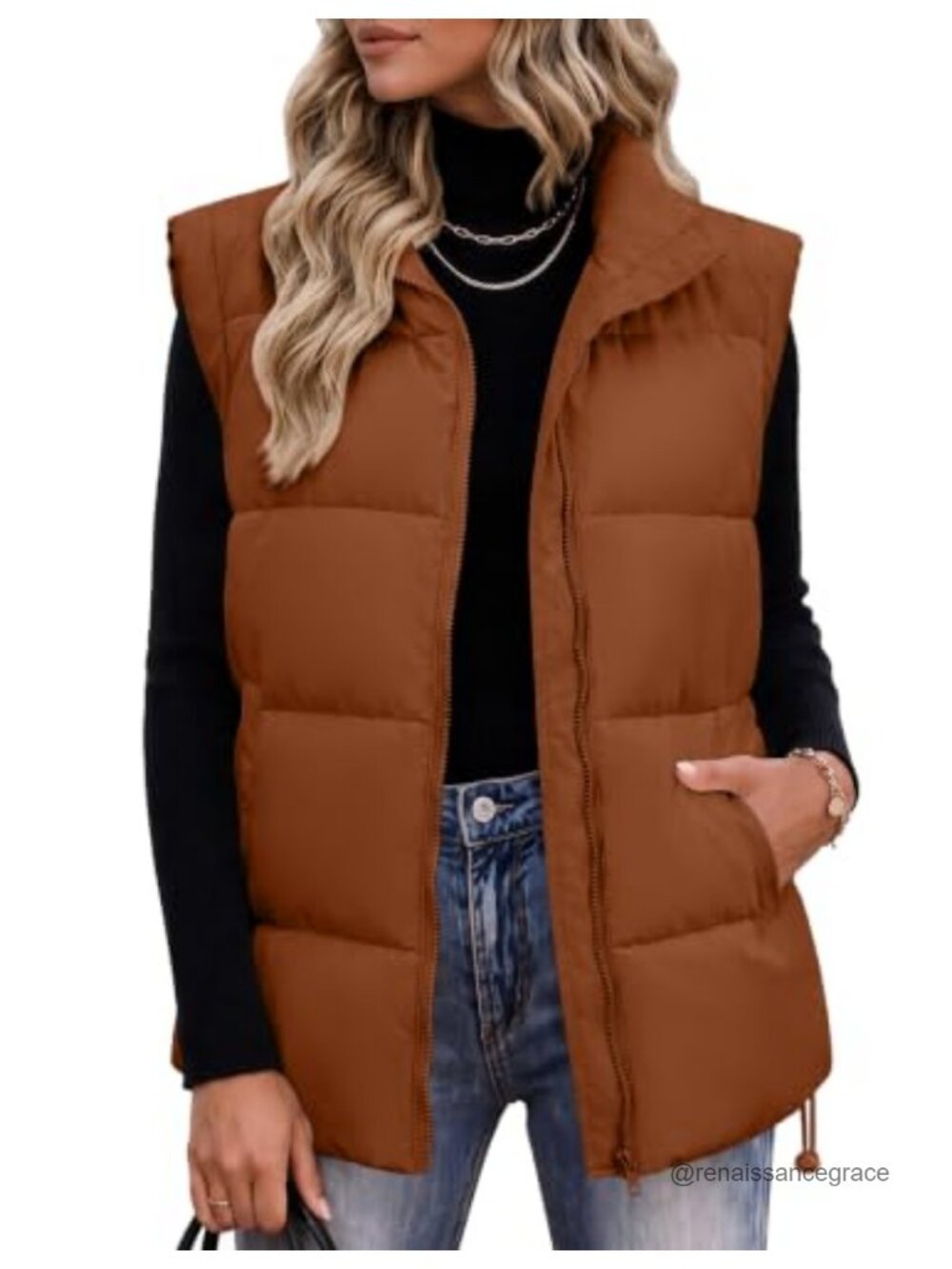 Women's Lightweight Quilted Puffer Vest Sleeveless Zip Up Winter Coat